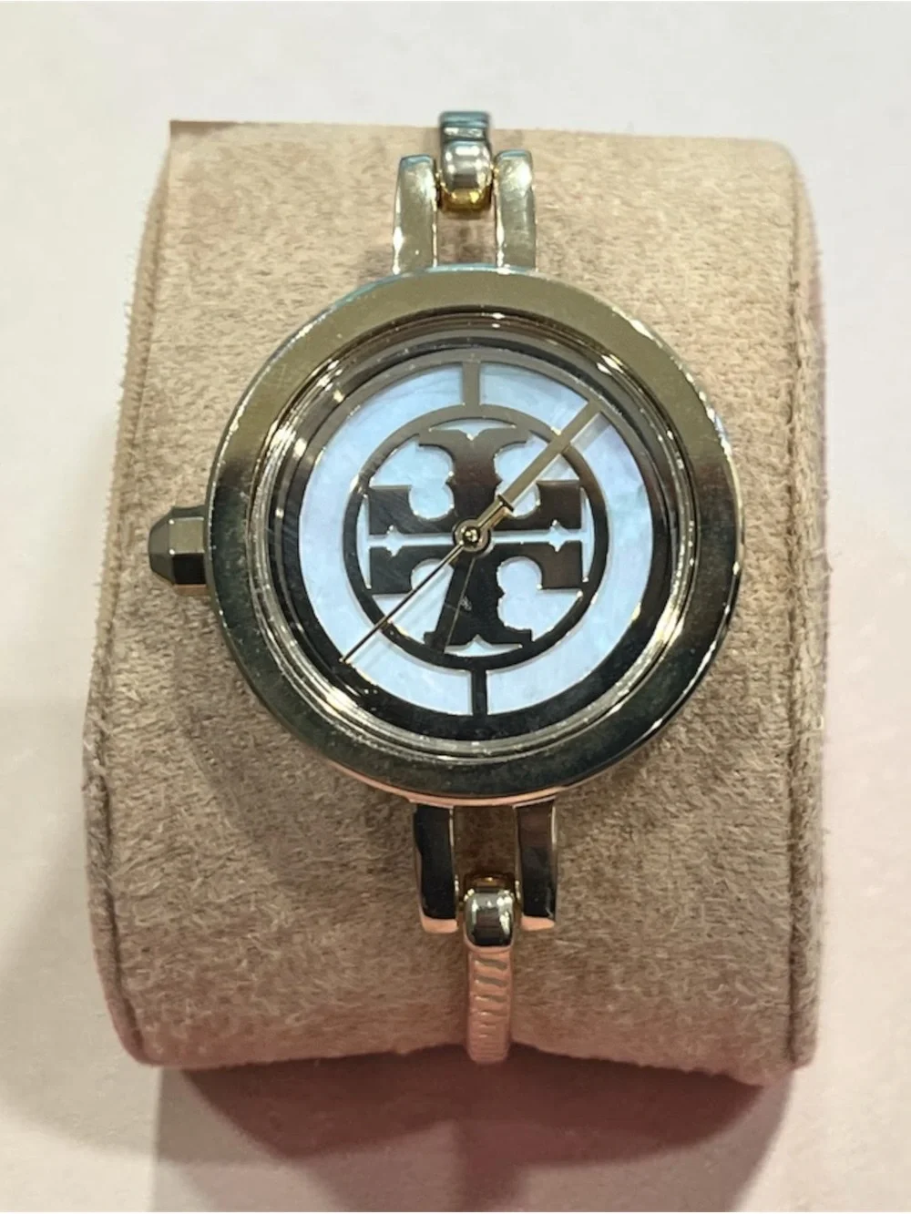 Tory Burch Gold-Tone Watch with Interchangeable Bezels in Cream, Pink, Red, Navy